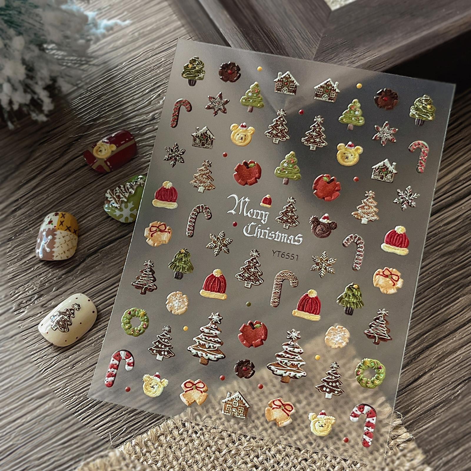 Christmas Element Manicure Nail Decals Relief Christmas Tree Painted Nail Stickers for Parties Dating Daily Life A
