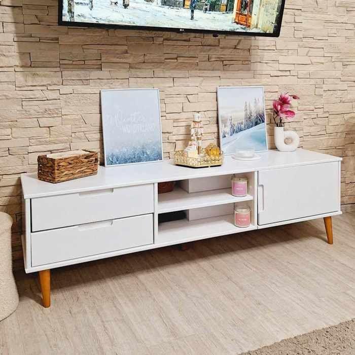 VidaXL TV Cabinet MOLDE White 158x40x49 Cm Solid Pine Wood