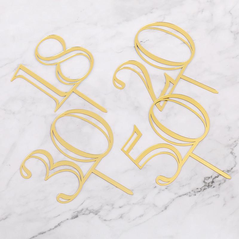 18 20 30 50th Acrylic Number Cake Topper For Adult Kid Happy Birthday Party Cake Decoration Wedding Anniversary Gold Cake Topper