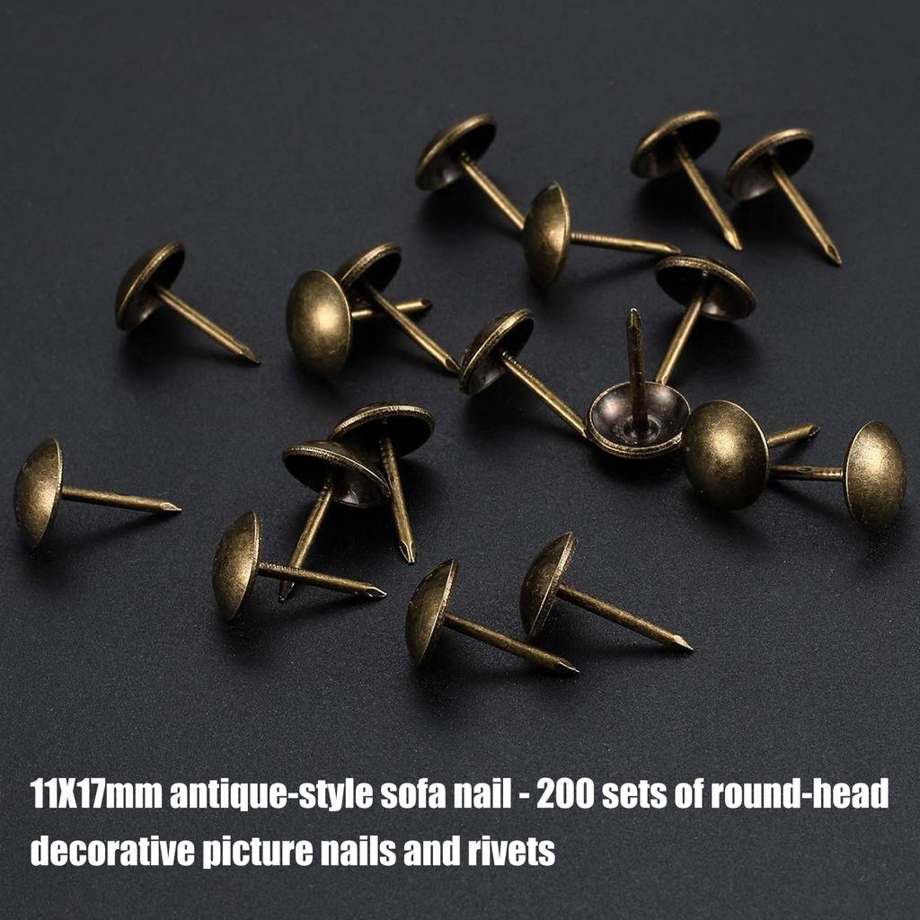 Pack Of 200 11x17mm Antique Metal Sofa Nails Decorative Upholstery Tacks For Furniture Restoration & DIY Projects Use