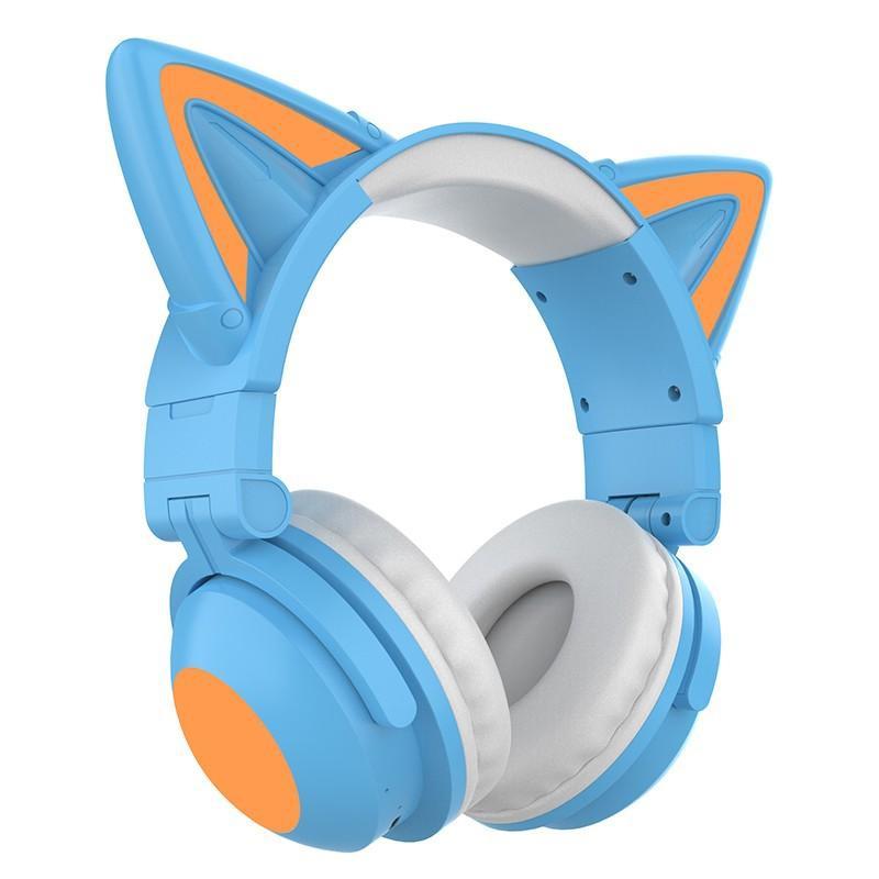 Căști de gaming cu LED, cu ureche de pisică, pliabilă, montată pe cap, Căști Bluetooth 5.0, căști fără fir adevărate cu microfon