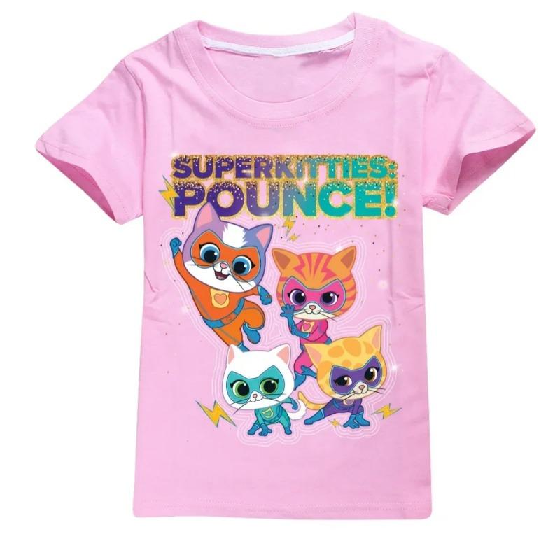 Anime Super Cats T Shirt Kids SuperKitties Clothes Baby Girls 100%Cotton Short Sleeve Tops Junior Boys T-shirt Children Clothing