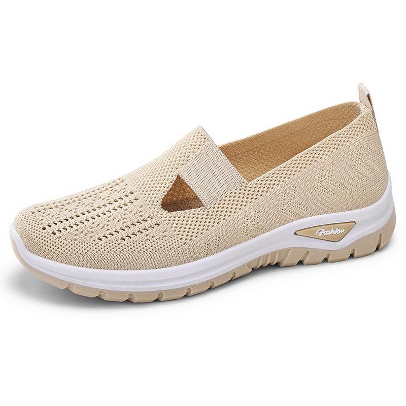 Shoes Women's shoes Versatile large size casual shoes Flying woven breathable single shoes Middle-aged and elderly mother shoes One pedal cloth shoes