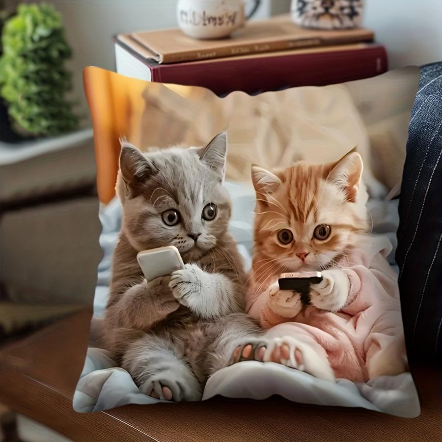 1pc Adorable Cat Print Pillowcase - 17, 7x17, 7 Inch, Cozy French Style, Machine Washable, Zippered Closure, 100% Polyester,Single-Sided Digital Print
