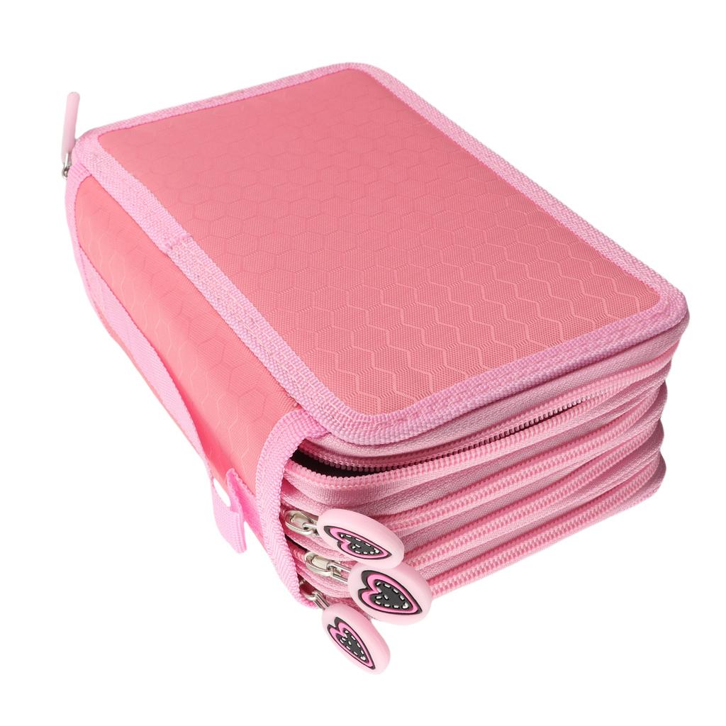 72 Count Slot Colored Pencil Carry Case Bag Large Capacity Oxford Multilayer Pencil Organizer Pink