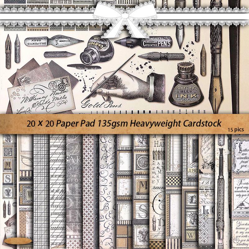Vintage Steel Pen Writing Set: 15 Sheets of Paper and Letter Pattern Journal Stickers