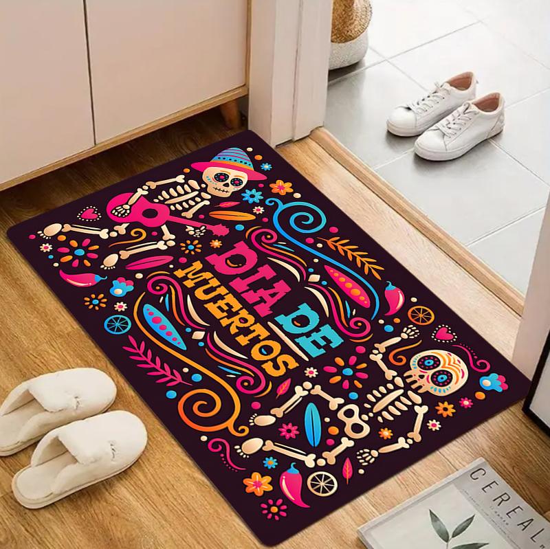 

Dia De Muertos Sugar Skull Doormat Colorful Mexican Day of The Dead Print NonSlip Washable Floor Mat for Front Door Decor 40x60cm