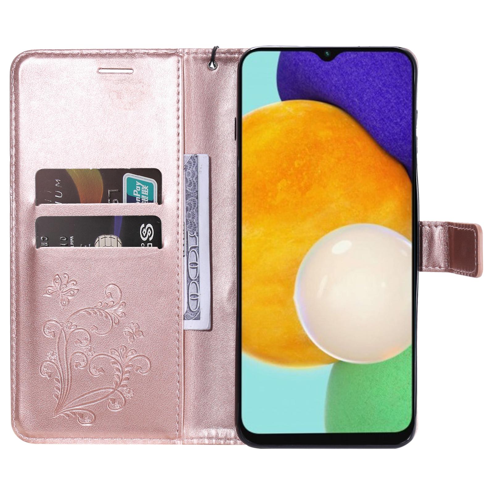 

For Samsung Galaxy A34 5G Wallet Case Floral Butterfly Imprinted Leather Phone Cover Stand Rose Gold