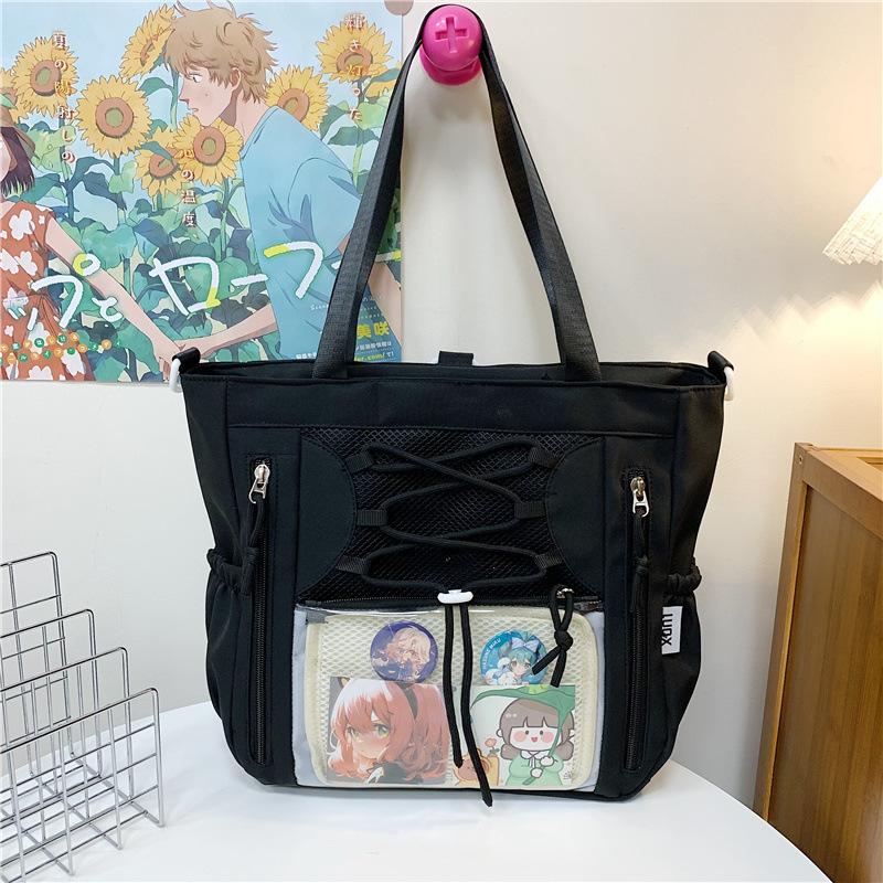 Gao Yan Niche Japanese Transparent Pain Bag Large-capacity Girl Multi-pocket Shoulder Messenger Bag College Student Class Tote Bag