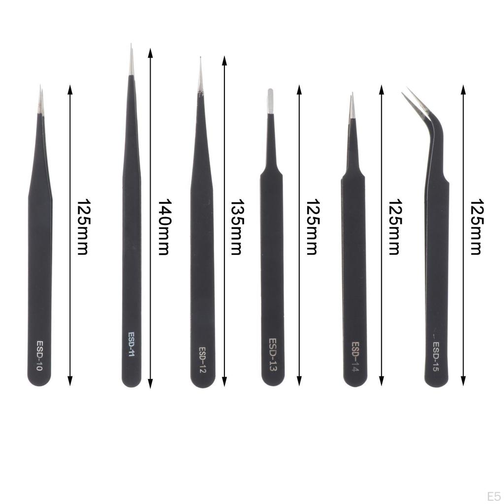 6 Pieces Craft Tweezers Set Precision Nail Decor High Industrial