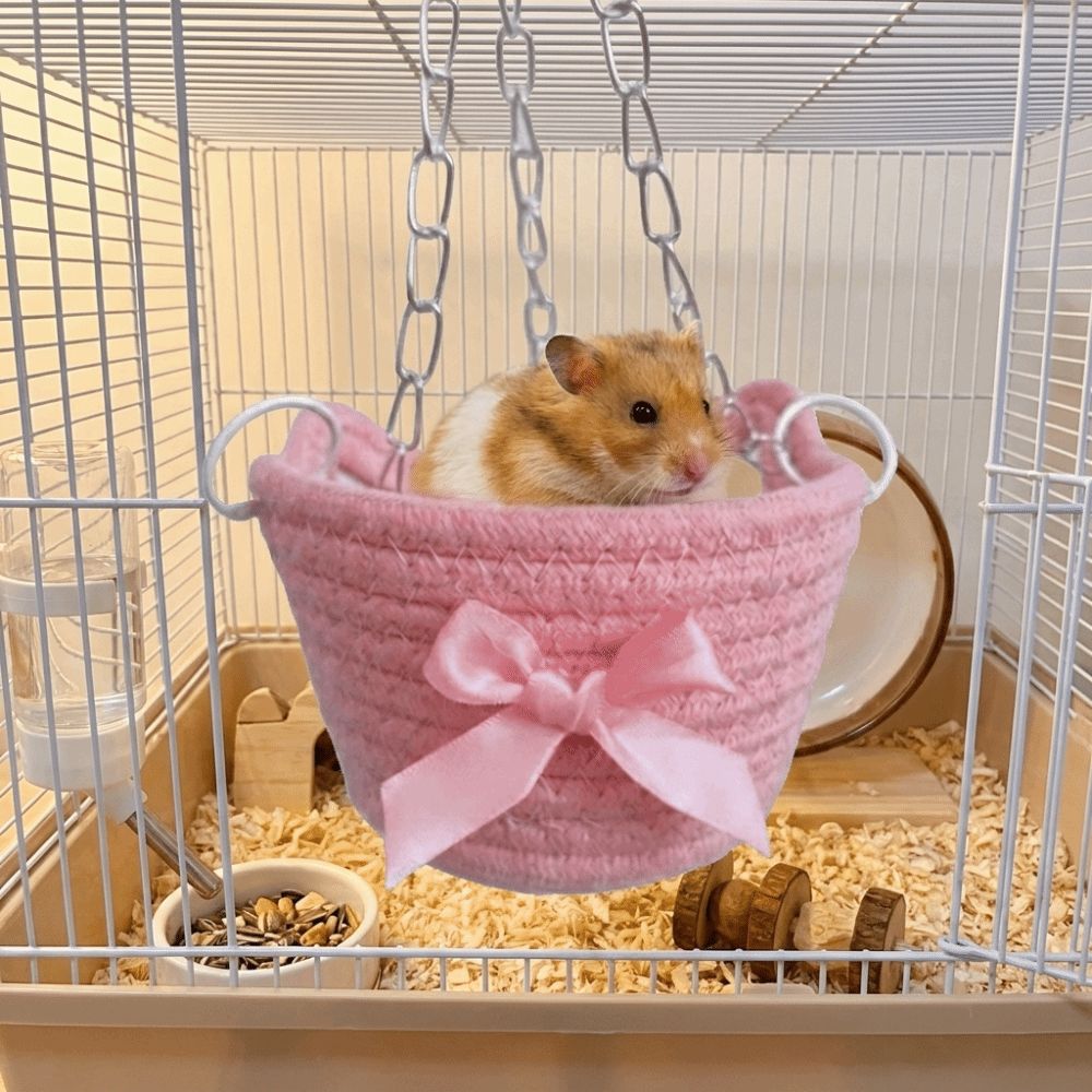 Breathable Hamster Hammock Bow Hanging Basket Bed Guinea Pig Hideout Small Animal Habitat
