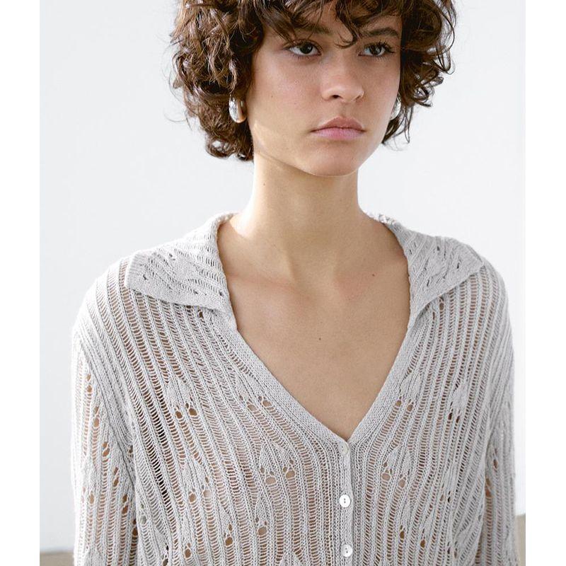 MD Summer New Arrival Women's Clothing French Lazy Style Slim Fit Cut Out Polo Collar Knitting Cardigan 5786725