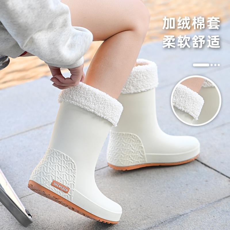 Fashion Women's Medium Tube Non-slip Waterproof Shoes Rain Shoes Rain Boots Water Boots Thermal Cover Shoes Adult Long Tube