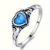 Vintage Exquisite Blue Heart-shaped Ring Suitable for All Seasons, Women's Party Jewelry Accessories