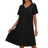 Women Short Sleeve Round Neck Zip Front Loose Fit Nightdress with Pockets Casual Home Lounge Dress Comfortable Design