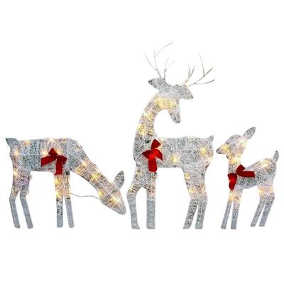 Lighted Deer Christmas Outdoor Decoration Reindeer Family Moose Lighted Holiday Display with Bell Bow Deer Lawn Garden Decor