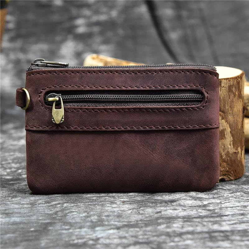 Good Quality Small Wallet Purse For Euro Coin Genuine Leather Coin Wallet For Women Men Zipper Mini Card Wallet With Key Ring
