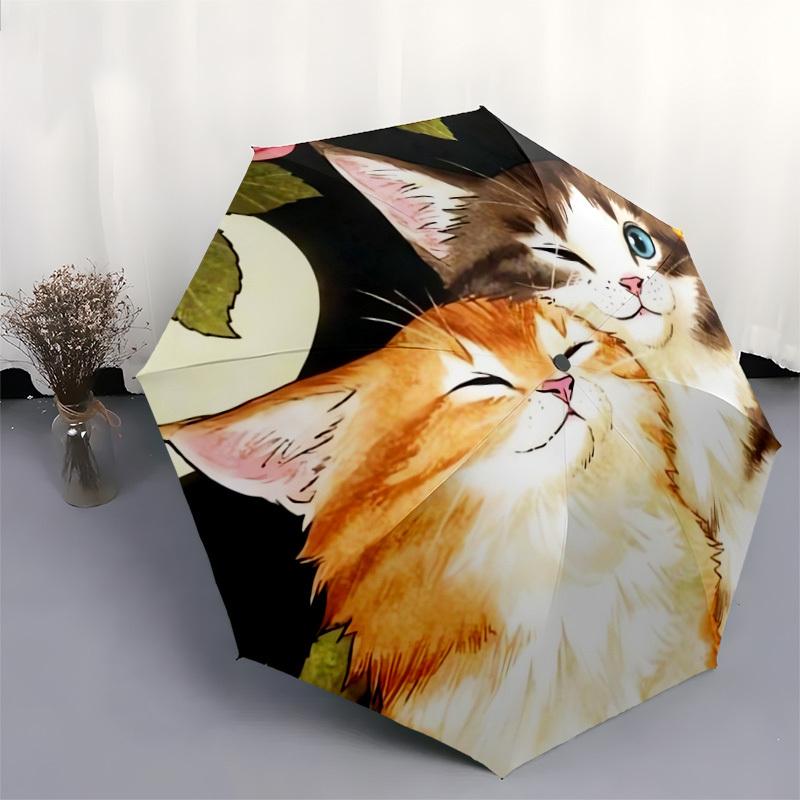 1pc Cute Cats with Flowers Umbrella with Plastic Handle,Suitable for All Seasons Home Travel Outdoor UmbrellaDD295