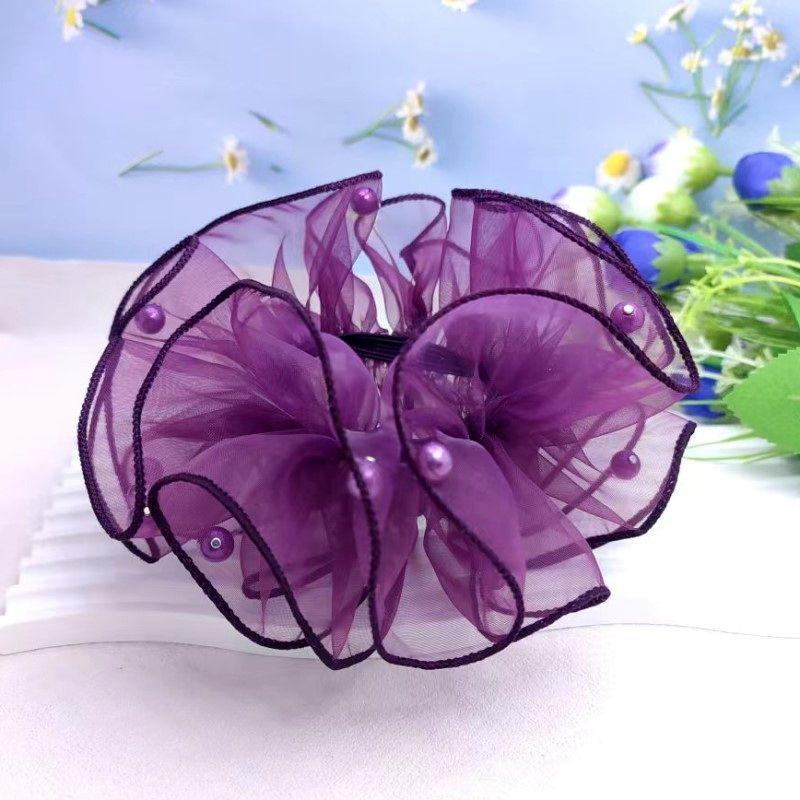 Spring and Summer New Fashionable Pearl Inlaid Hair Ring Extra Large Black Headdress Flower Updo Hair  Big Scrunchies for Women