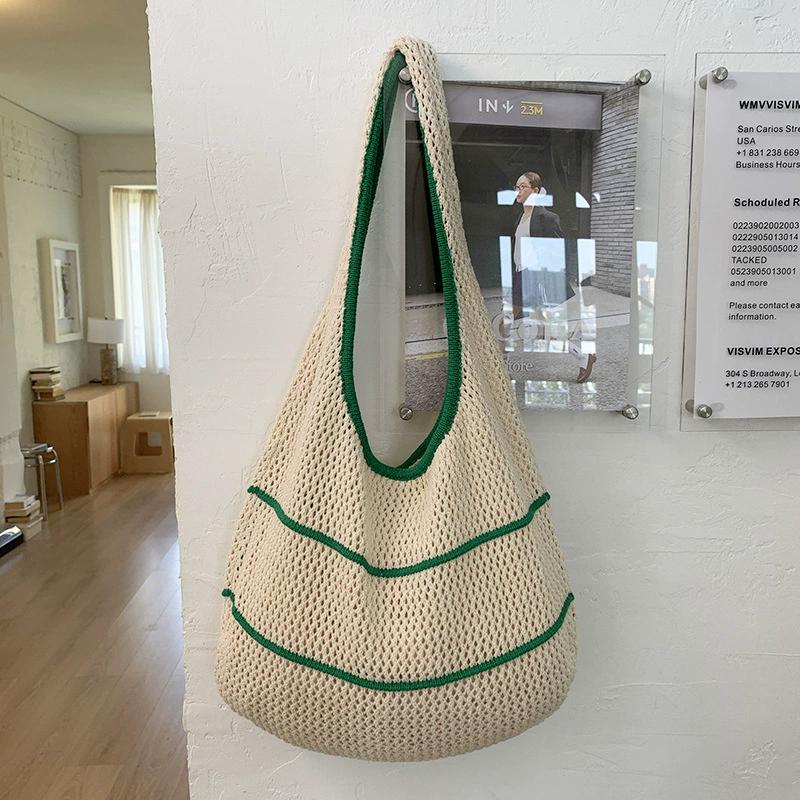 

Весенне-летняя плетеная сумка-тоут цвета дофамина, сумка на плечо и подмышку, модная повседневная пляжная сумка с ажурным плетением зелёный