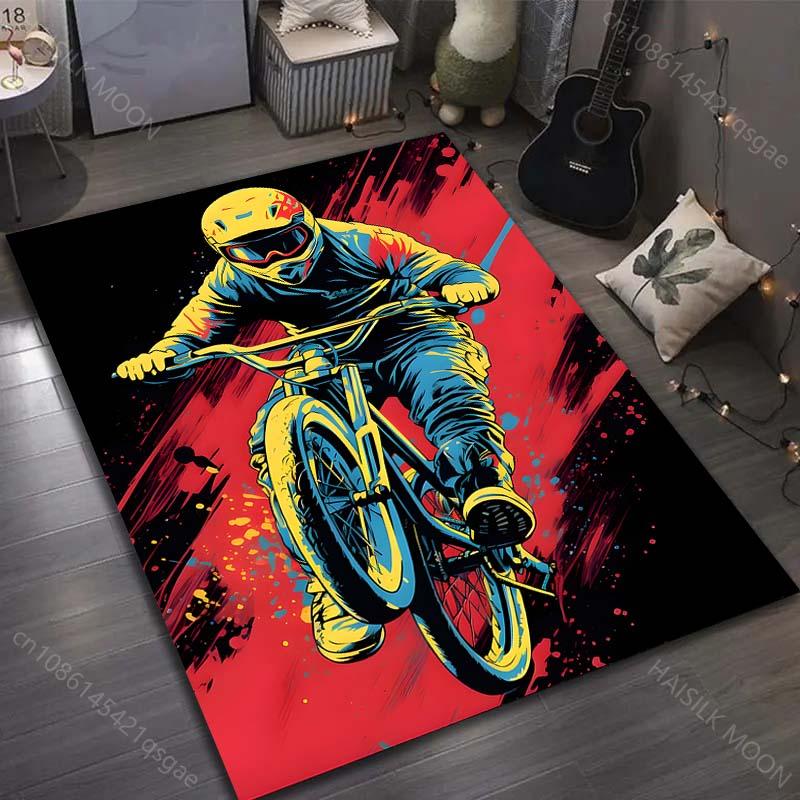 Kober s cyklistickým dobrodružným vzorem v různých velikostech pro obývací pokoj, ložnici, pohovku, domácí dekorace, protiskluzová podložka, luxusní dárek