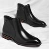 Mens Brown Gradient Leather Chelsea Ankle Boots Side Zipper Elastic Panel Block Heel Formal Business Office Work Daily Wear Boot