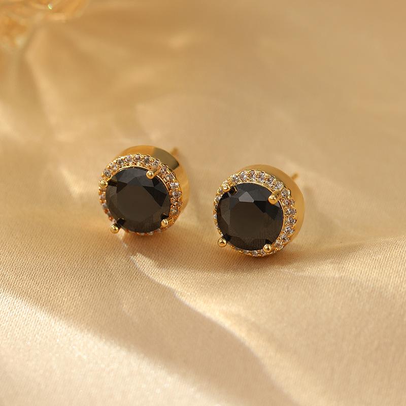 Fashion Earrings, Elegant and Generous Women's Earrings, Whole Body S925 Silver Zircon Light Luxury Black Gold Stud Earrings, Versatile Temperament