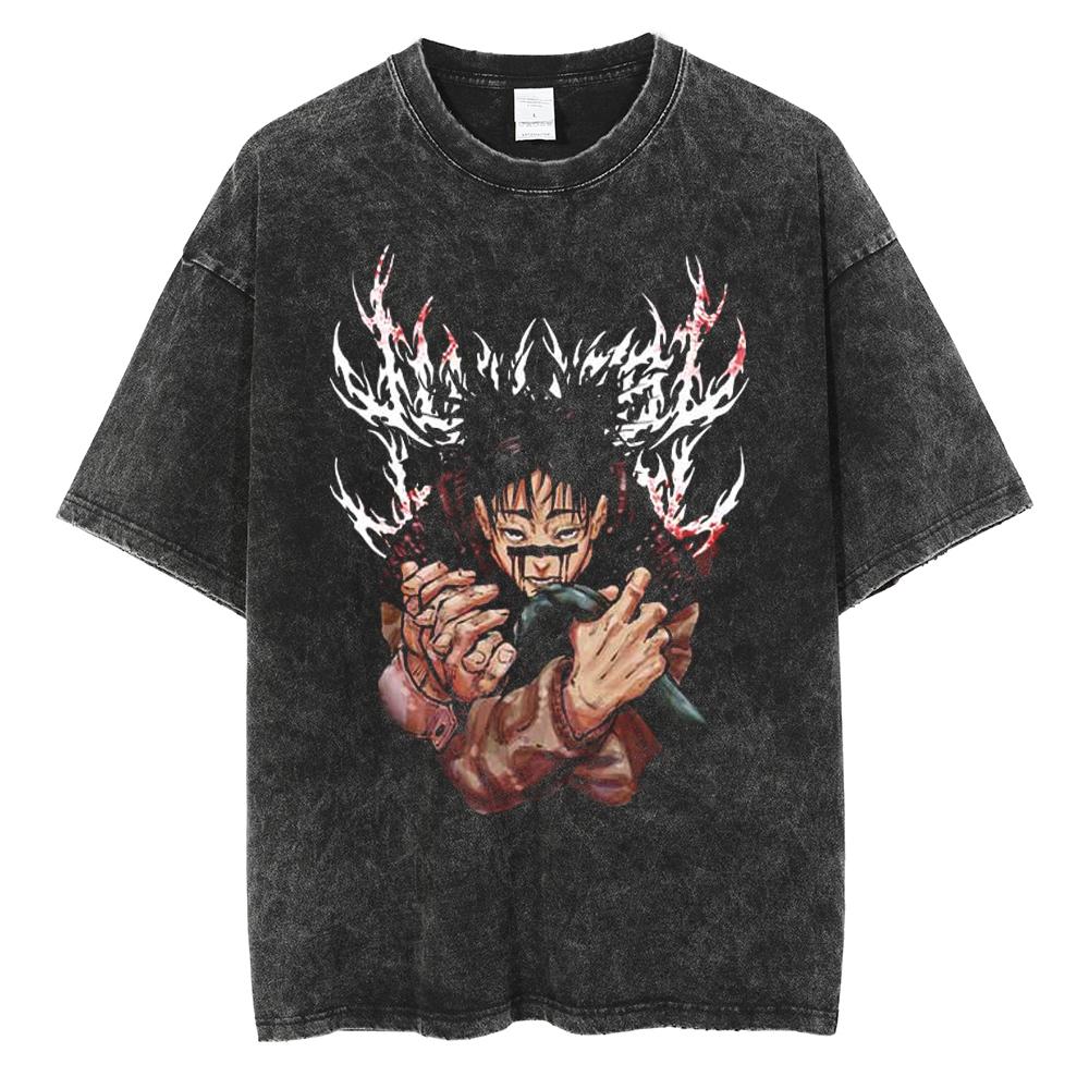 Gojo Satoru Harajuku Anime Jujutsu Kaisen Letní Pánské Tričko Perte Čistá Bavlna s Vodou Bavlna Fitness Vintage Street Krátký Rukáv