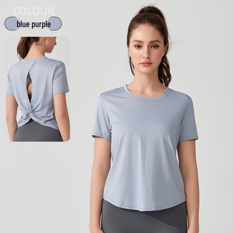 

Женский быстросохнущий спортивный топ с открытой спиной, с коротким рукавом и перекрутом - Дышащая летняя фитнес-йога накидка Extra Large