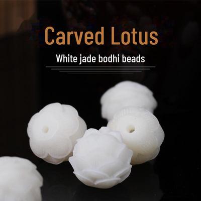 White Jade Bodhi Lotus Carved Beads for DIY Buddhist Accessories and Pendants