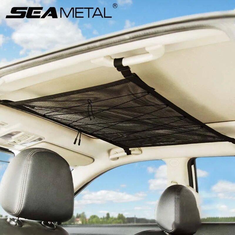 SEAMETAL Car Ceiling Storage Net Pocket 80cm*55cm Hanging Polyester Mesh Storage Bag Traveling Auto Roof Organizer with Zipper