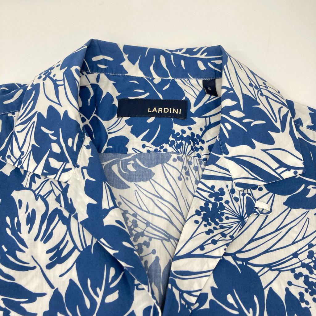 LARDINI Blue Leaf Print Open Collar Shirt Tops S blueUsed