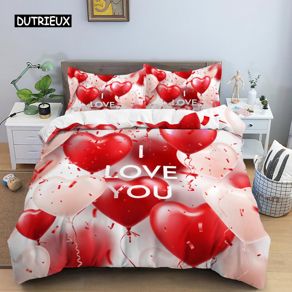Multicolor Duvet Cover Set Colorful Hearts Queen Size Bedding Set for Teen Microfiber Geometric Cartoon Love Heart Quilt Cover