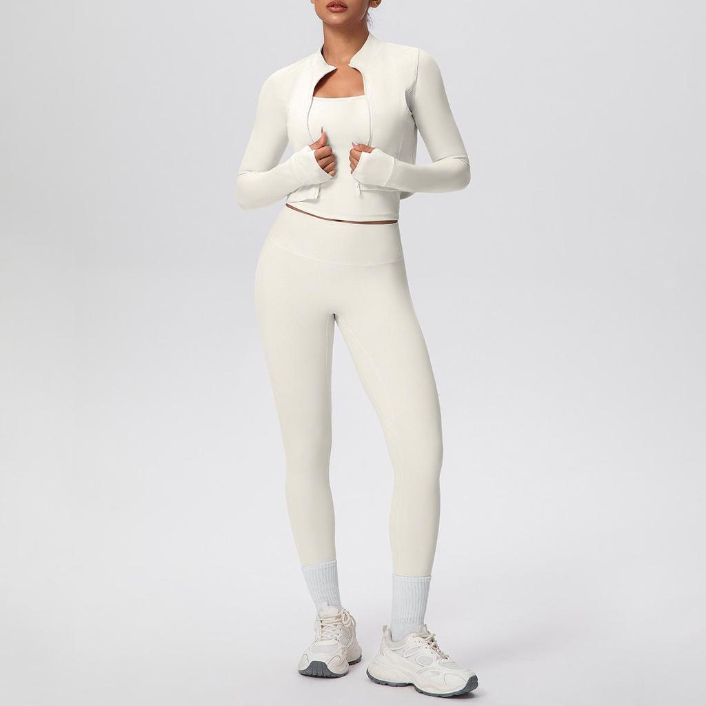 Solid Color Racerback Yoga Three-piece Set for Fitness & Running