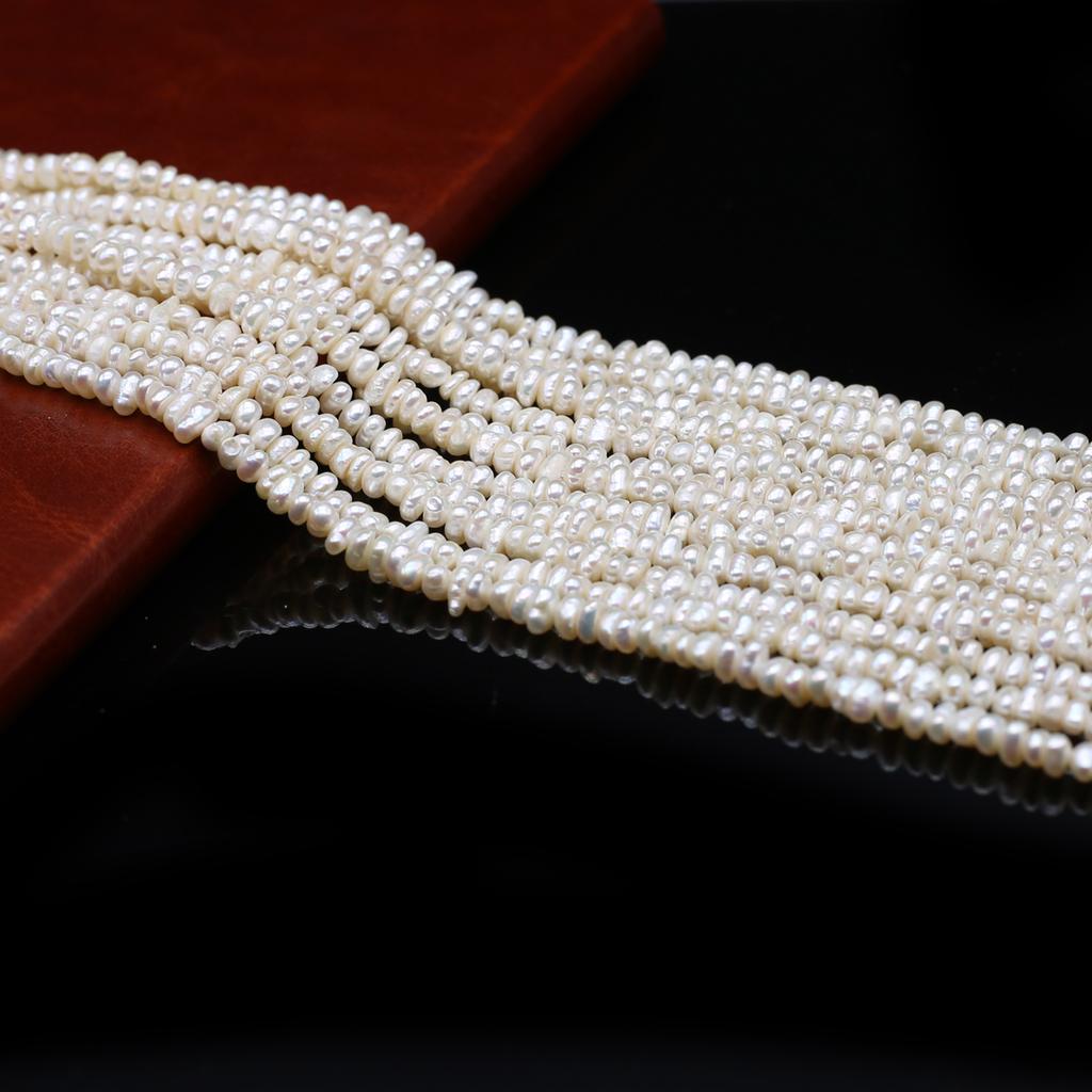 1String, White Natural Freshwater Pearls, Handmade Flat Pearl Beads for Jewelry Making DIY Necklaces, Bracelets Crafts (Beads 3-4mm, Length 36cm)