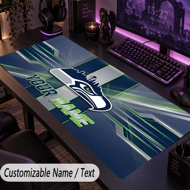 Large Mouse PadSeattle Seahawks Custom Name Text Personalized Desk Mat Non Slip Gaming Pad