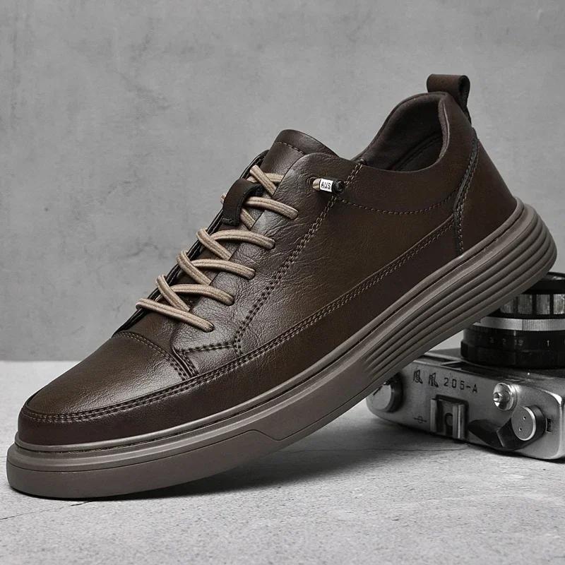 Fashion New Genuine Leather Mens Shoes Comfortable Outdoor Sneakers High Quality Skateboard Casual shoes Fashion Sport Male Footwear2024
