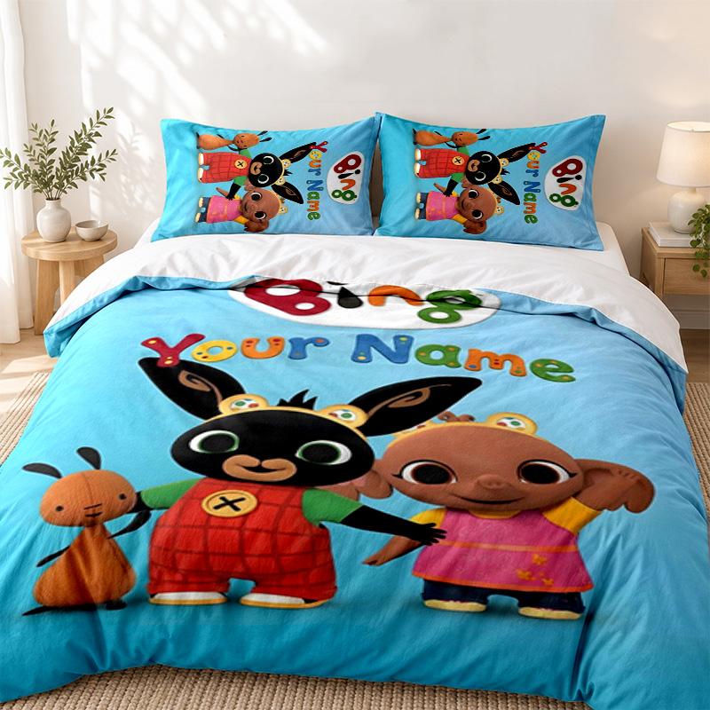 Bing Custom Name 3pc set Perfect for bedroom use Comfortable bedding set includes a duvet cover and two pillowcases Ideal birthday or Christmas gift