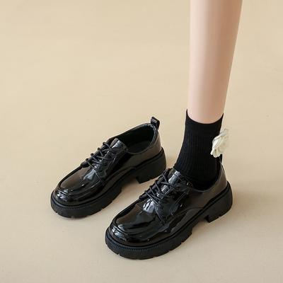 Autumn New Glossy Small Leather Shoes Women's Tide Thick Sole Heightening Lace-up Retro College 1