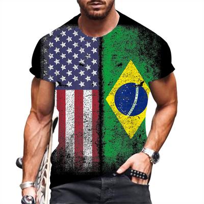 Summer Round Neck 3D Brazilian Flag Print Top Fashionable Casual Short Sleeved Men's T-shirts