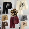 Autumn and Winter Chic Flower Design Round Neck Long Sleeve Hot Diamond Pullover Sweater Wide Leg Pants Two-piece Set