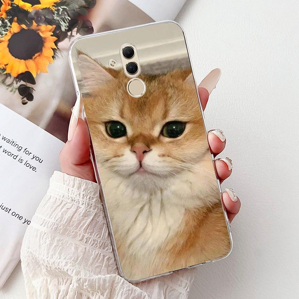 Clear For Huawei Mate 20Lite SNE-LX3 INE-LX2 Back Cover For Huawei Mate 20 Lite Case Cute Cartoon Cat Luxury Flowers Funny Funda
