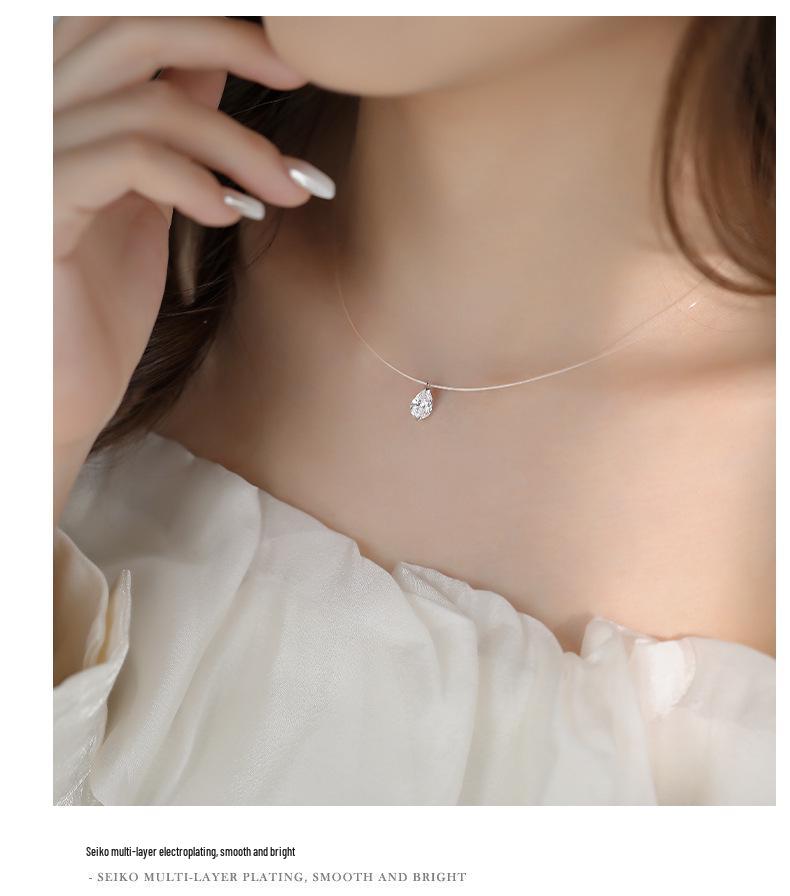 S925 Mermaid's Tears Necklace: Elegant Zircon Pendant on Invisible Fishing Line with Simple Luxury Clavicle Chain for Women