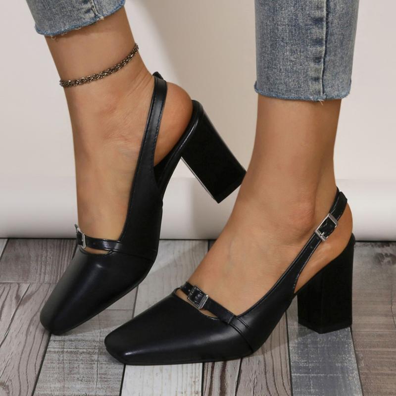 

Мода 2025 Новые летние элегантные туфли-лодочки с квадратным носком и высоким каблуком, женская мода, женские туфли-слингбэки, большие размеры, офисные платья, сандалии для женщин 35 чёрный