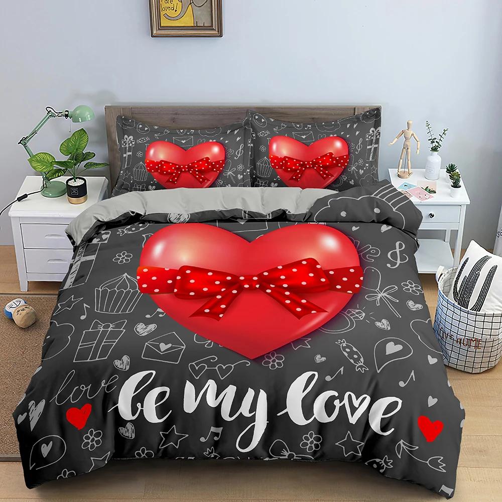 

3D Love Heart King Queen Duvet Cover Valentines Gift Bedding Set For Girls Women Couples Soft Polyester Quilt Cover Home Textile EU single(135x200cm)