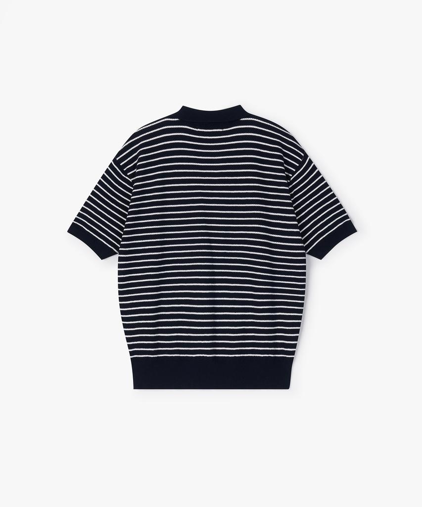 Peullojeulum Pure Cotton Collar Knit Stripe Navy