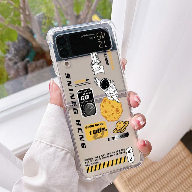 

Luxury Case For Samsung Galaxy Z Flip 3 4 5G Funda Z Flip3 Clear PC Hard Shockproof Back Phone Coque Cartoon Astronaut Samsung Z Flip 4