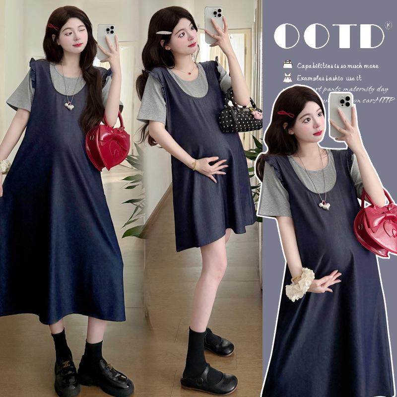 Stylish Tencel Denim Skirt for Pregnant Women - Ultra-Thin, Cool, Loose Fit, Fake Two-Piece, Plus Size