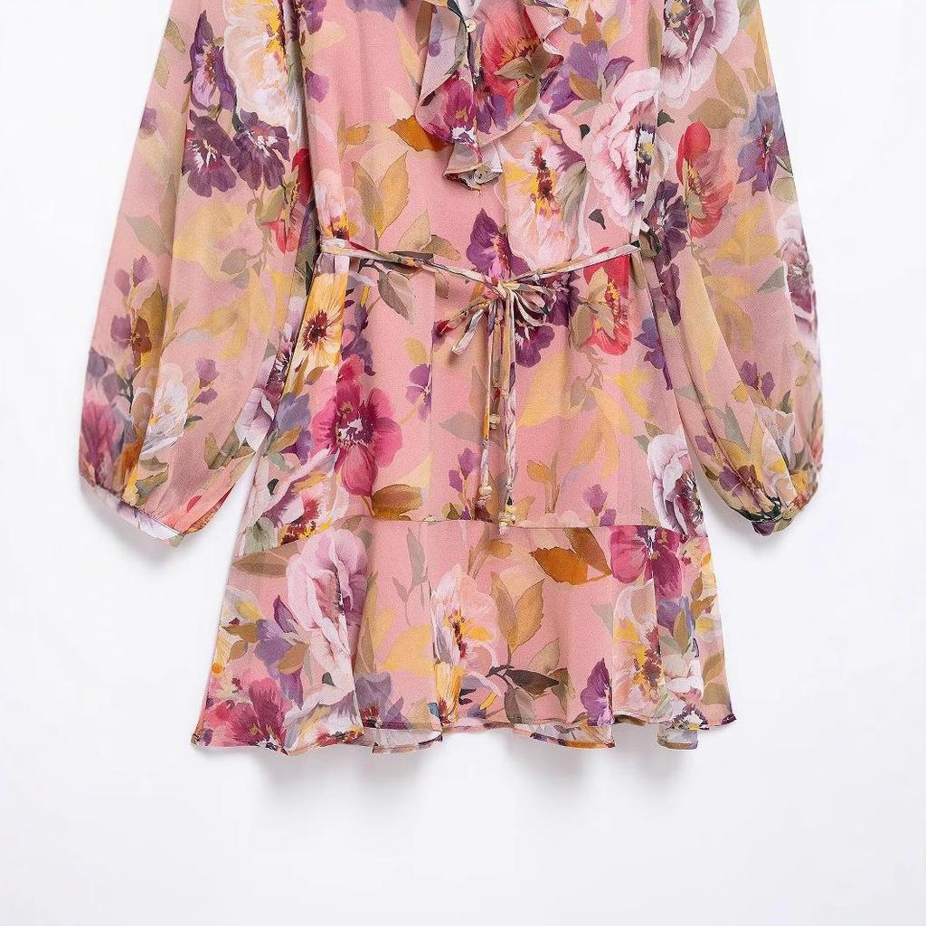 Women's European & American Style Floral Print Layered Mini Dress
