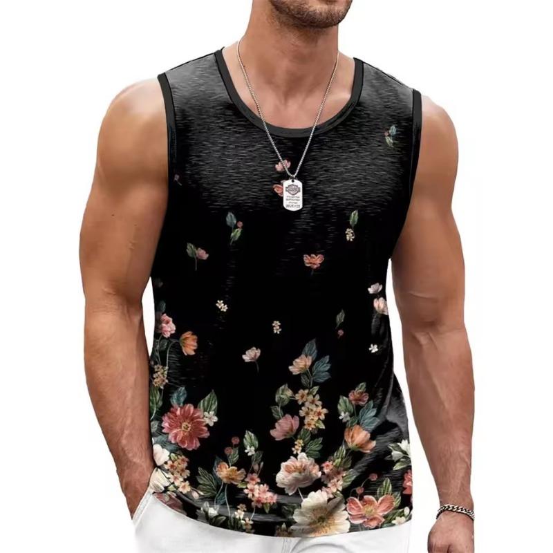 Fashion Floral Graphic Tank Top for Men Trend Summer Sleeveless 3D Flower Printed Vest Tees Loose Streetwear Breathable Tops